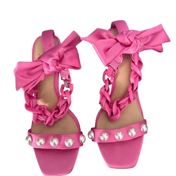Gianni Bini X Jess Southern Pink  Satin Pearl Studded Heel W/Bow - Size 8 - Picture 3 of 7
